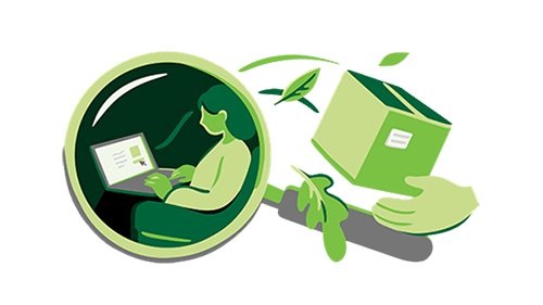Illustration af en netkunde, der bestiller hjem en pakke.